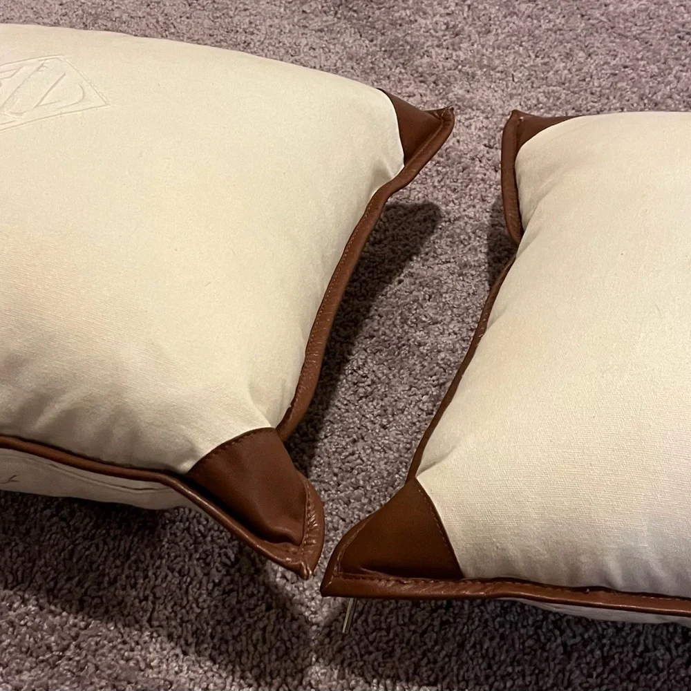 Polo Ralph Lauren 2 Equestrian cotton cowhide leather Throw Pillow Covers 18x18